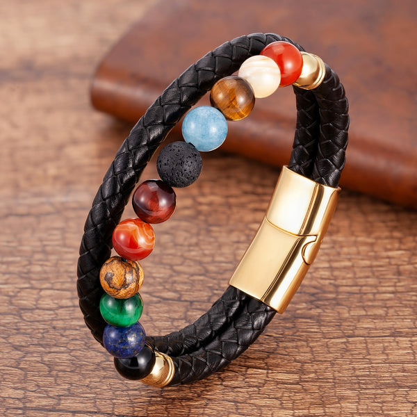 Chakra Stone Leather Bracelet
